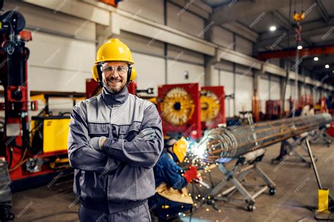 Premium Photo | Portrait of a smiling heavy industry worker posing in facility