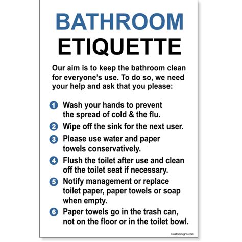 Bathroom Etiquette 12" x 8" Sign | Bathroom etiquette, Bathroom rules sign, Etiquette