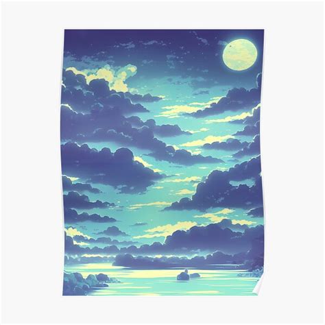 "Anime night sky moon" Poster for Sale by Art-of-AI | Redbubble