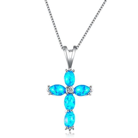 Ocean Blue Fire Opal Cross Pendant Necklaces 925 Sterling Silver | Opal pendant necklace, Cross ...