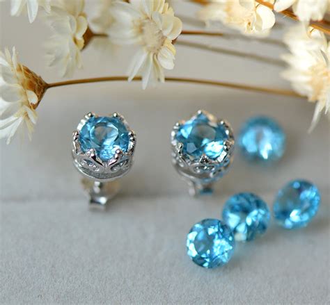 Blue Topaz Stud Earrings in Sterling Silver November Birthstone Handma ...