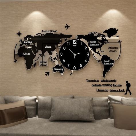 World Map Wall Clock Large Modern Design 3D Stickers Hanging Clock ...