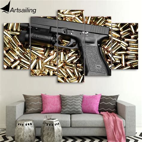 Aliexpress.com : Buy 5 piece canvas art HD print gun and bullets home decor paintings for living ...