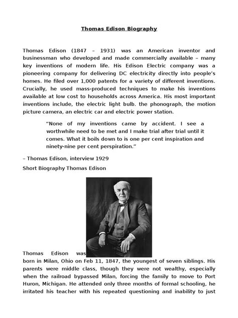 Thomas Edison Biography | Thomas Edison | Science (General)