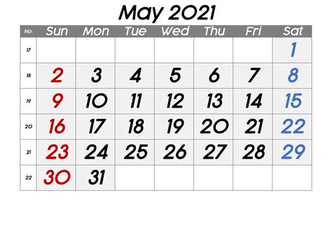 Free Blank May 2021 Printable Calendar Template [PDF] | Calendar Dream