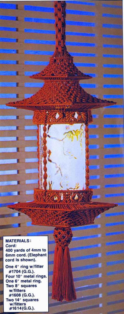 Hanging Pagoda Asian Style Lamp Macrame Pattern Vintage 70s Oriental Chinese Japanese Retro Home ...