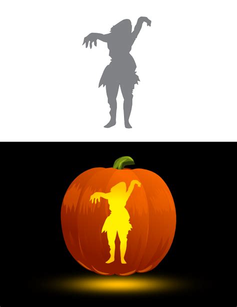 Printable Woman Zombie Pumpkin Stencil