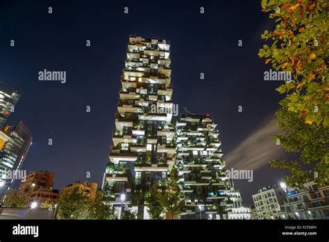 Bosco Verticale ( Vertical Forest) Skyscraper Milan Italy at night ...