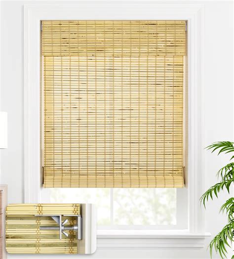 LazBlinds No Tools No Drill Bamboo Roller Shades, Cordless Bamboo ...