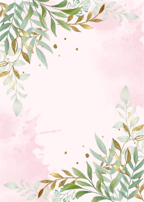 Pink Watercolor Shading Green Leafy Plant Gold Foil Effect Background Wallpaper Image For Free ...