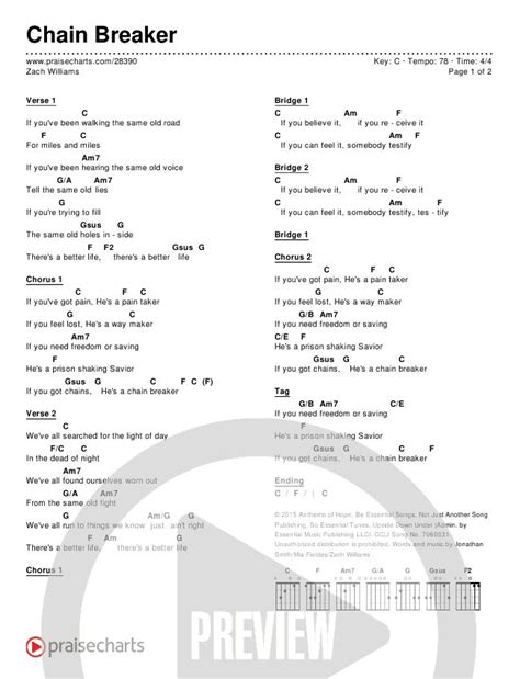 the chain breaker song sheet for guitar