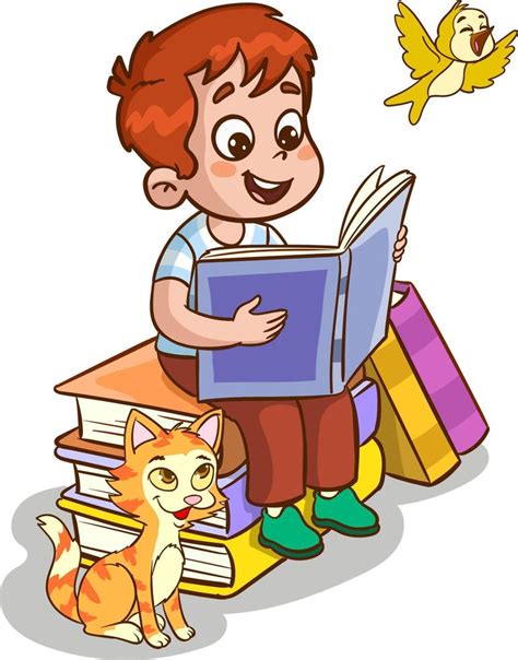 linda pequeño niños leyendo un libro dibujos animados vector 21726472 ...