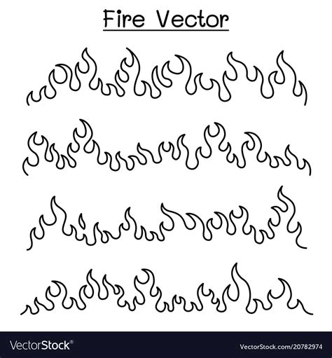 Flame fire icon set in thin line style Royalty Free Vector