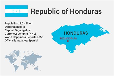 Highly detailed Honduras map with flag, capital and small map of the world 25756384 Vector Art ...