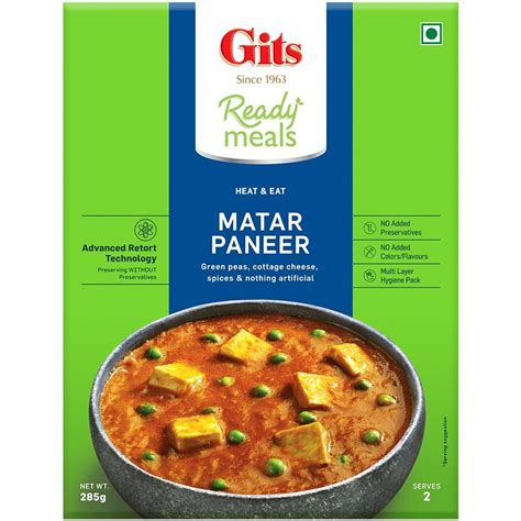 Gits Matar Paneer Ready To Eat Meals 285g - frivery.in