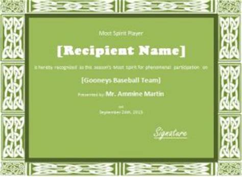 Team Spirit Player Award Certificate Template | Formal Word Templates