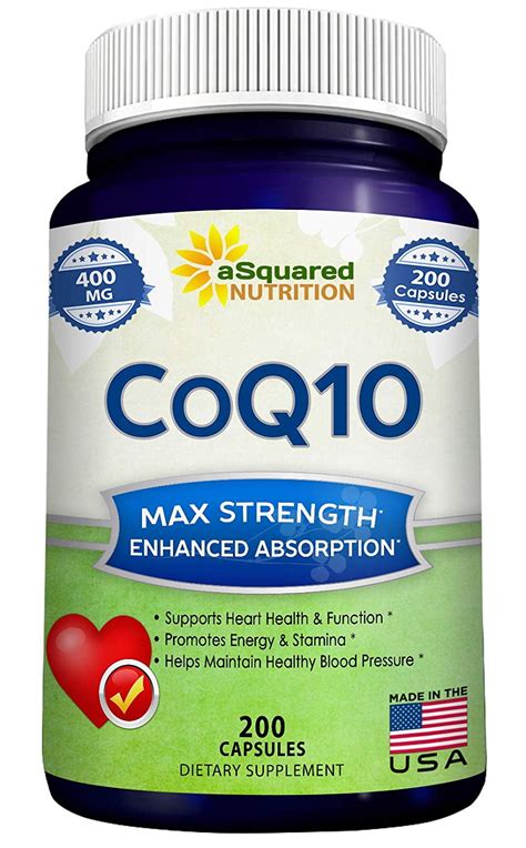 aSquared Nutrition CoQ10 (400mg Max Strength, 200 Capsules) - High Absorption Coenzyme Q10 ...