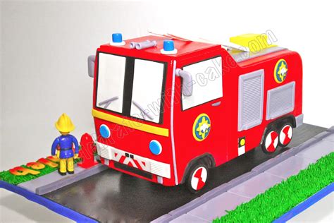 Sculpted Fireman Sam Fire Truck Cake