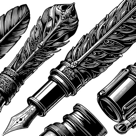 Black and white illustration of a fountain pen 44014554 Vector Art at ...