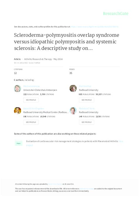 (PDF) Scleroderma-polymyositis overlap syndrome versus idiopathic polymyositis and systemic ...