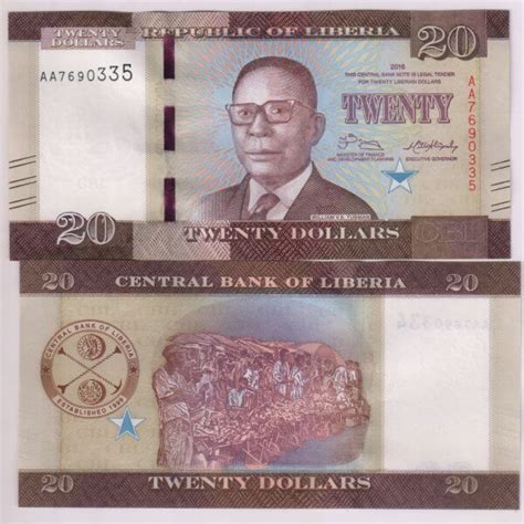 Liberia – 20 dollars 2016 unc currency note - KB Coins & Currencies