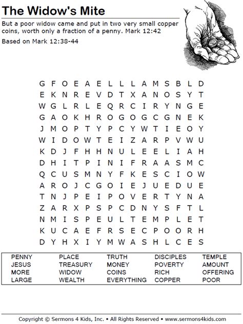 Widows Mite Word Search | Sermons4Kids