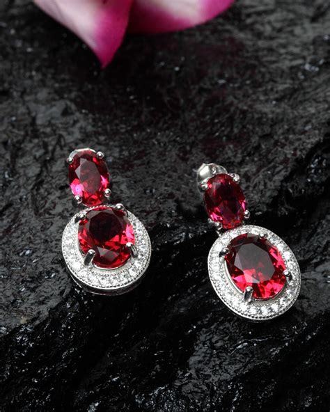 Red ruby stone drop earrings by Dugri Style | The Secret Label