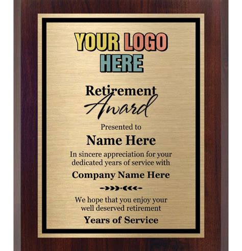 Retirement Award - Add a Logo Custom Plaque - 8x10 - Personalize Now ...