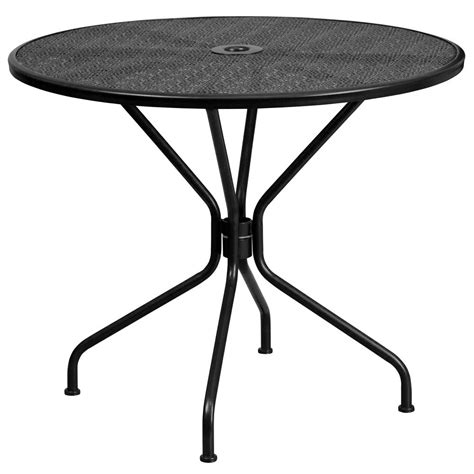 Commercial Grade 35.25" Round Black Indoor-Outdoor Steel Patio Table Set with 4 Square Back Chairs