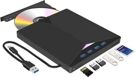 Externe cd-/dvd-drive, externe dvd-/cd-brander USB 3.0 en type-C met SD ...