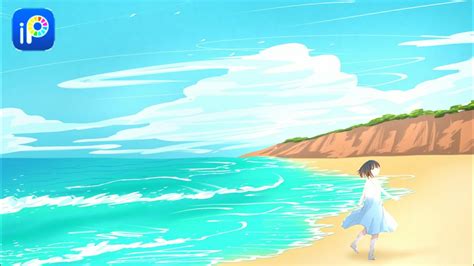 how to draw anime background beach - YouTube