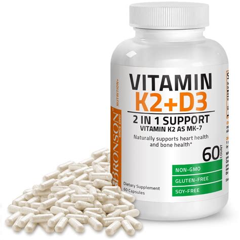 Vitamin K2 (MK7) with D3 Supplement Bone and Heart Health Non GMO ...