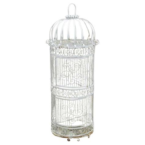 Vintage Wrought Iron Victorian Style Scrolling Wire Metal Garden Birdcage For Sale at 1stDibs