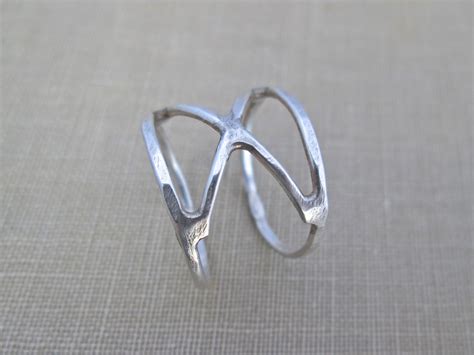 Sterling Silver Double Banded 'X' Ring - Ivory Fawn