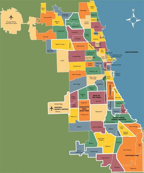 Chicago neighborhood map - Map of neighborhoods in Chicago (United ...