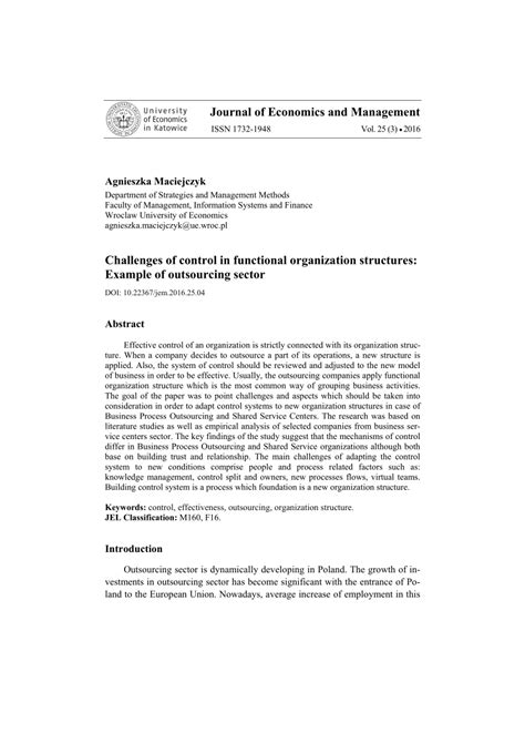 (PDF) Challenges of Control in Functional Organization Structures ...