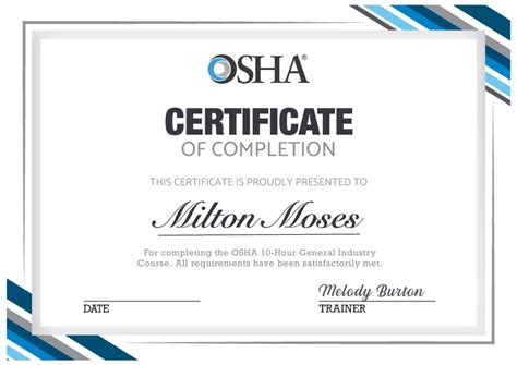 OSHA Safety Certificate