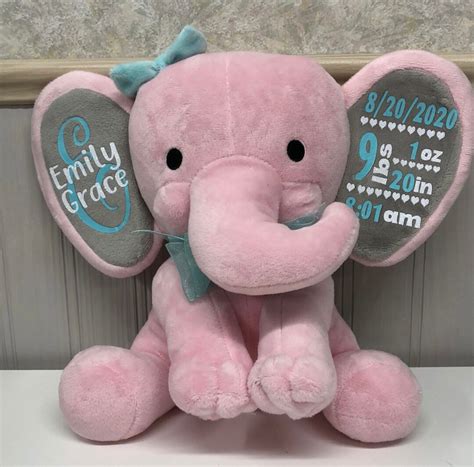 Personalized Plush Elephant, Stuffed Elelphant, New Baby Elephant, Baby ...