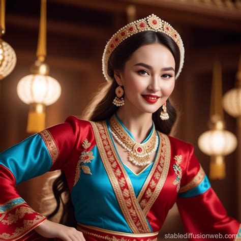 Kazakhstan Girl Dancing Vector Art | Stable Diffusion Online