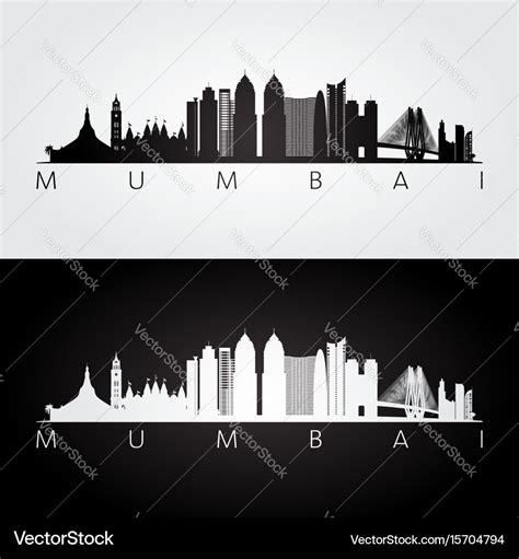 Mumbai skyline and landmarks silhouette Royalty Free Vector