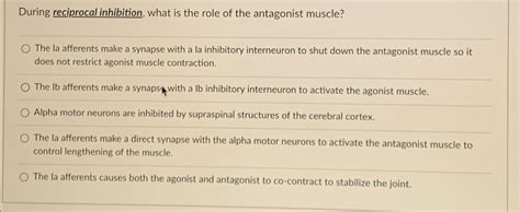 Solved During reciprocal inhibition, what is the role of the | Chegg.com