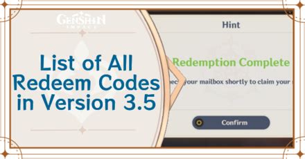3.5 Redeem Codes List and Rewards | Genshin Impact｜Game8