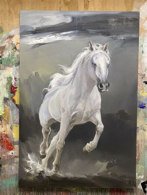 Running White Horse Painting #ANH32 | White horse painting, Horse ...