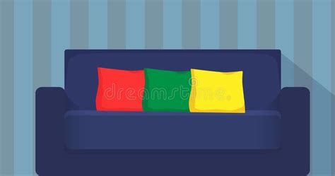 Modern Sofa with Colorful Pillows. Cozy Couch. Flat Illustration. Stock ...