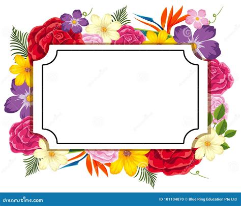 Border Template with Colorful Flowers Stock Vector - Illustration of ...