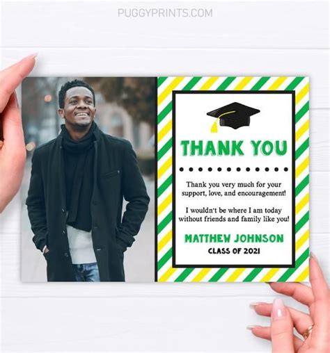 Graduation Thank You Card with Photo in Green and Yellow | Etsy in 2021 | Graduation thank you ...