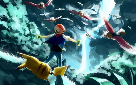 Download Pikachu Pidgeotto And Ash Ketchum Pokemon Battle Background ...