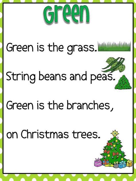 green1 Preschool Poems, Kindergarten Songs, Preschool Colors, Kids Poems, Teaching Colors ...