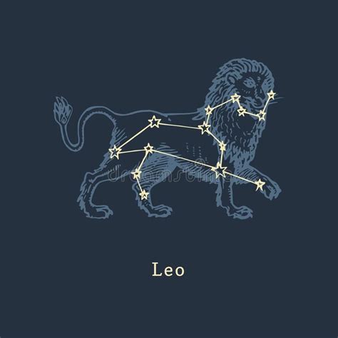 Zodiac Constellation of Leo in Engraving Style. Vector Retro Graphic Illustration of ...