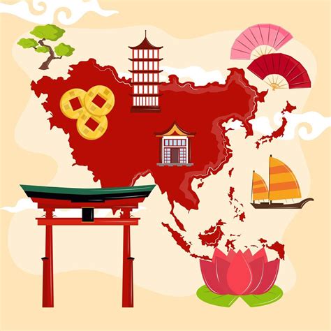 map of asia and cultural icons 4229369 Vector Art at Vecteezy